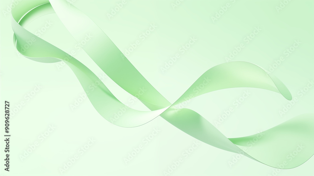3D Render of Floating Ribbons with Smooth Curves on a Pastel Green Background, Concept of Modern Art and Minimalism. Generative AI 3D Render of Floating Ribbons with Smooth Curves on a Pastel Green Background, Concept of Modern Art and Minimalism. Generative AI