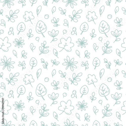 cute vector seamless pattern with leaves and berries