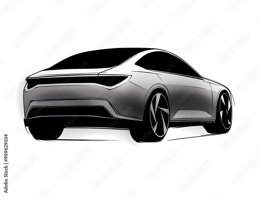 Stylized illustration of a sleek, modern car silhouette in black and white. Stylized illustration of a sleek, modern car silhouette in black and white.