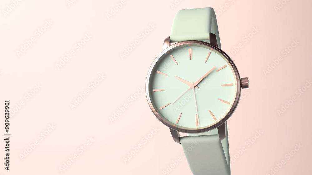 3D Render Illustration of a Minimalist Wristwatch with a Clean Design on a Pastel Peach Background, Concept of Modern Timekeeping. Generative AI 3D Render Illustration of a Minimalist Wristwatch with a Clean Design on a Pastel Peach Background, Concept of Modern Timekeeping. Generative AI