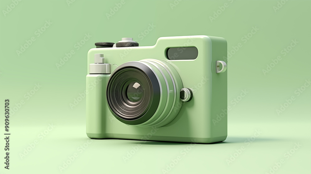 3D Camera isolated on Pastel Green Background. Generative AI 3D Camera isolated on Pastel Green Background. Generative AI