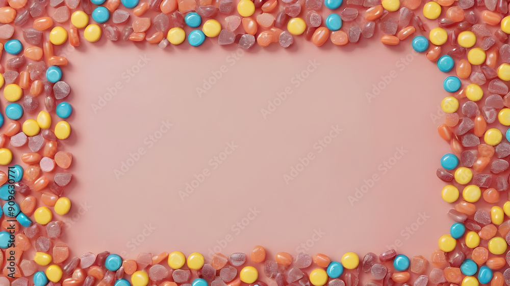Frame made of sweets candy, space for text. Generative AI Frame made of sweets candy, space for text. Generative AI
