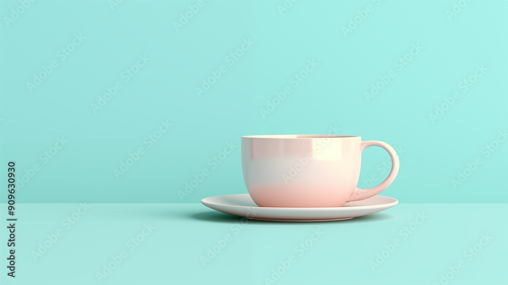 3D Render Illustration of a Minimalist Coffee Cup with Simple Design on Pastel Teal Background, Concept of Relaxation and Coffee Culture. Generative AI 3D Render Illustration of a Minimalist Coffee Cup with Simple Design on Pastel Teal Background, Concept of Relaxation and Coffee Culture. Generative AI