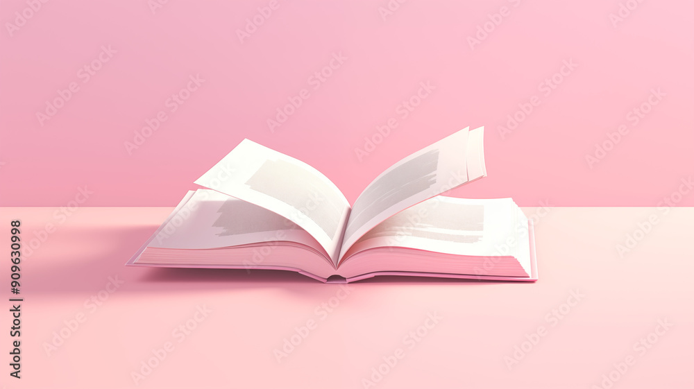 3D Render Minimalist Open Book with Clean Pages on Pastel Pink Background, Concept of Knowledge and Learning, Minimalistic Style. Generative AI 3D Render Minimalist Open Book with Clean Pages on Pastel Pink Background, Concept of Knowledge and Learning, Minimalistic Style. Generative AI