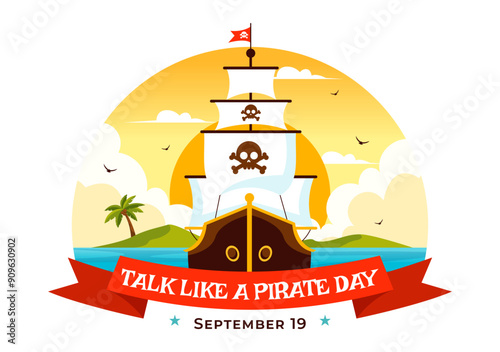 International Talk Like a Pirate Day Vector Illustration with Cute Pirate Cartoon Characters and Decorative Elements in Flat Style Cartoon Background