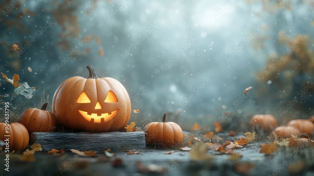 Spooky invitation with skeleton and pumpkins in a moonlit graveyard. Spooky invitation with skeleton and pumpkins in a moonlit graveyard.