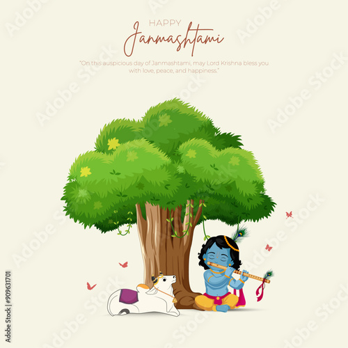 Happy Khrishna Janmashtami and dahi handi Hindu festival of happy shree lord krishna god born with janmashtami text and gradient background. abstract vector illustration design.