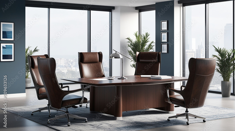 Modern work office with a sleek and minimalist aesthetic, Modern work office with a sleek and minimalist aesthetic,