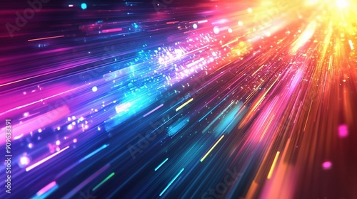 Digital Speed  Abstract  vibrant  and captivating  this image depicts streaks of neon light in a dynamic  fast-paced composition.  I