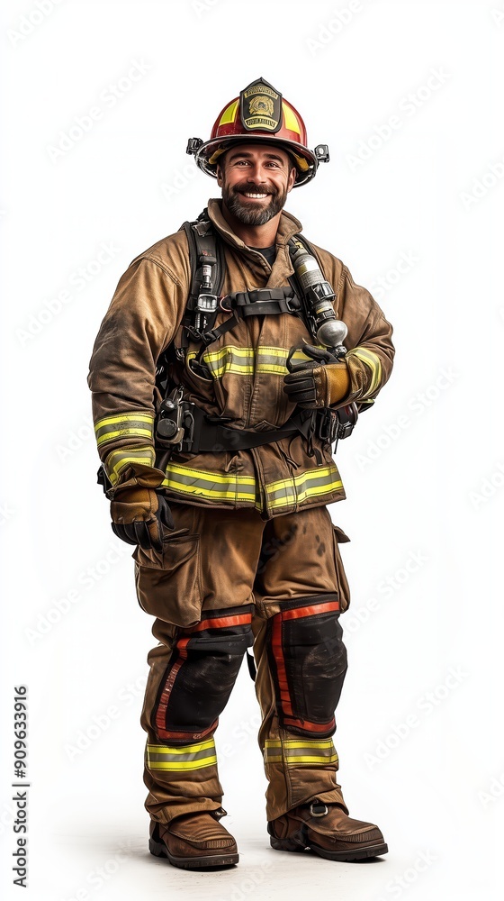 Firefighter in Full Gear: A firefighter in full gear smiling Firefighter in Full Gear: A firefighter in full gear smiling