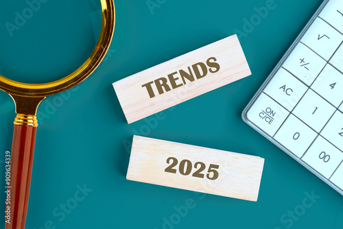 TRENDS 2025 text written The inscription is made up of wooden toy blocks