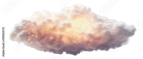 Fantasy cloud with a warm glow and stars, dreamy, isolate on transparent background, cutout, png