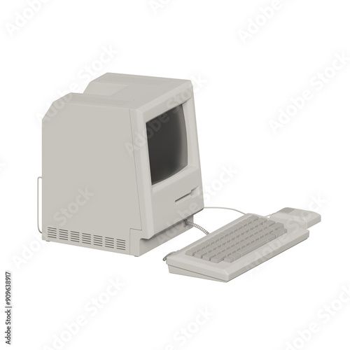 Retro desktop computer, classic gadget, 3d rendered, not AI generated