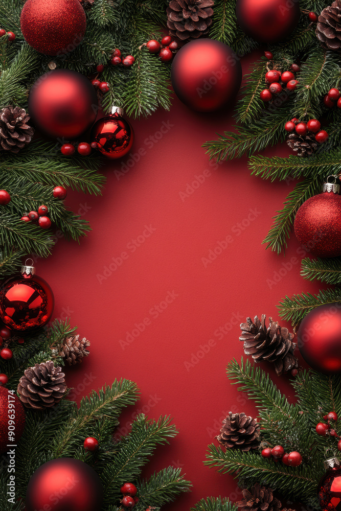 Red Ornaments and Pine Branches Red Ornaments and Pine Branches