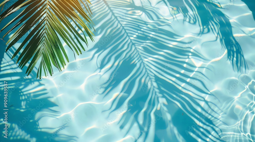 Shadow of Palm Leaves tree on a Blue water in pool, background. Shadow of Palm Leaves tree on a Blue water in pool, background.