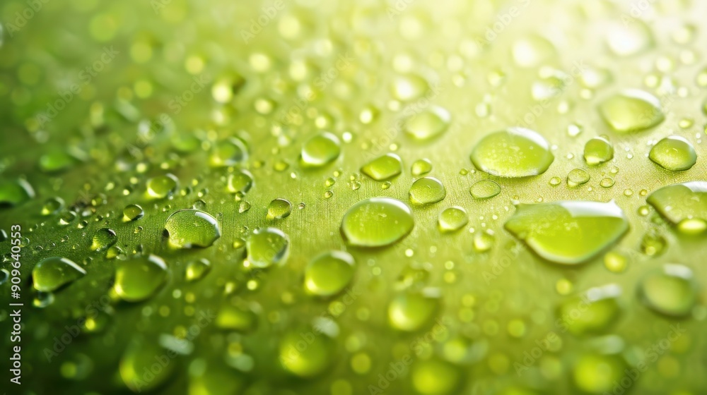 Water Drops Green. Clean and Bright Background with Closeup of Brisk Citrous Dew Water Drops Green. Clean and Bright Background with Closeup of Brisk Citrous Dew