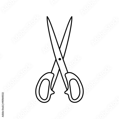 Scissors doodle icon. School stationery line art symbol.
