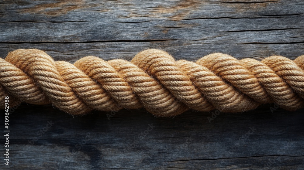 Thick rope coiled on wooden surface, natural fiber detail. Maritime and nautical concept Thick rope coiled on wooden surface, natural fiber detail. Maritime and nautical concept