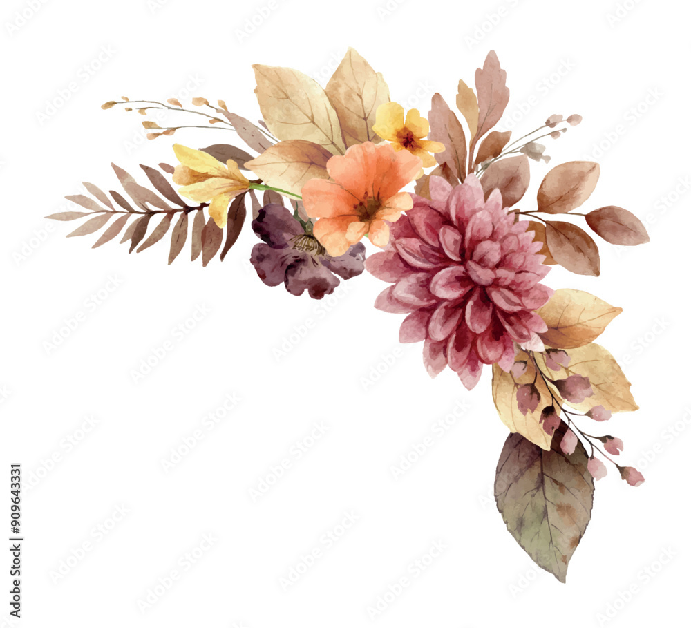 Autumn vector floral illustration clipart. Fall bouquet. Burnt orange, burgundy and terracotta flowers for rustic wedding design, greeting cards, thanksgiving decoration. Hand painted. Autumn vector floral illustration clipart. Fall bouquet. Burnt orange, burgundy and terracotta flowers for rustic wedding design, greeting cards, thanksgiving decoration. Hand painted.