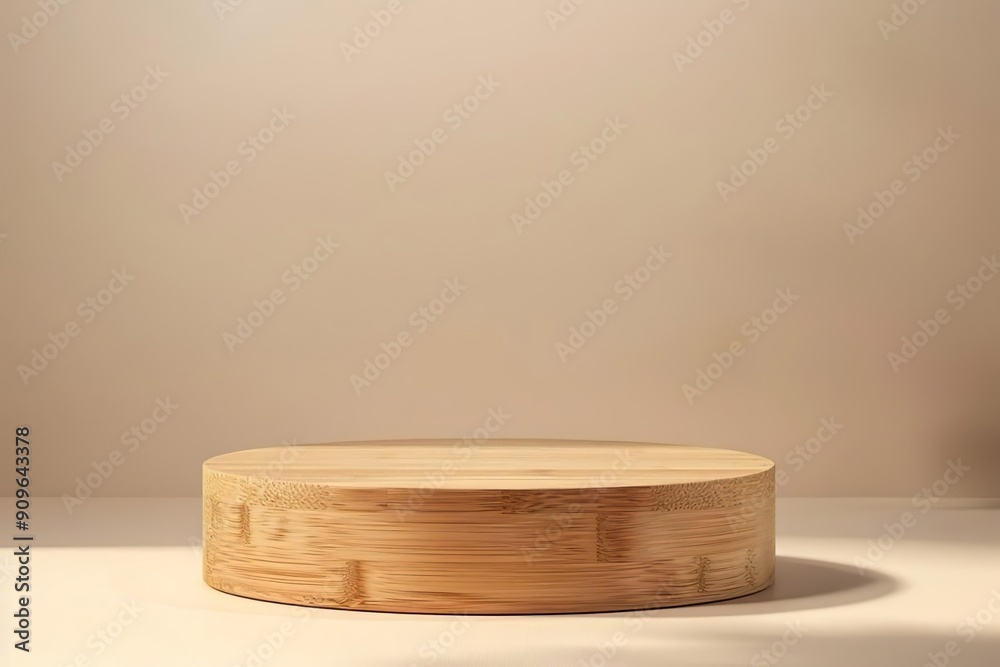 Wood podium on beige background for cosmetic product mockup. Wood podium on beige background for cosmetic product mockup.