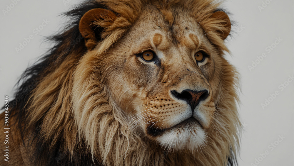 The image shows two lions, both with thick manes, looking directly at the viewer. The image shows two lions, both with thick manes, looking directly at the viewer.