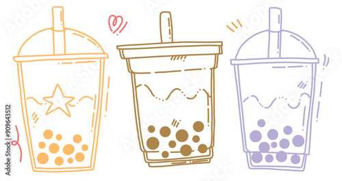 cute vector set of bubble tea