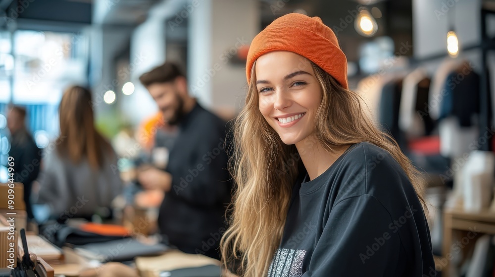 Diverse group of salespeople assisting customers in bustling store. Diverse group of salespeople assisting customers in bustling store.