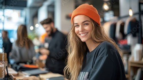 Diverse group of salespeople assisting customers in bustling store.