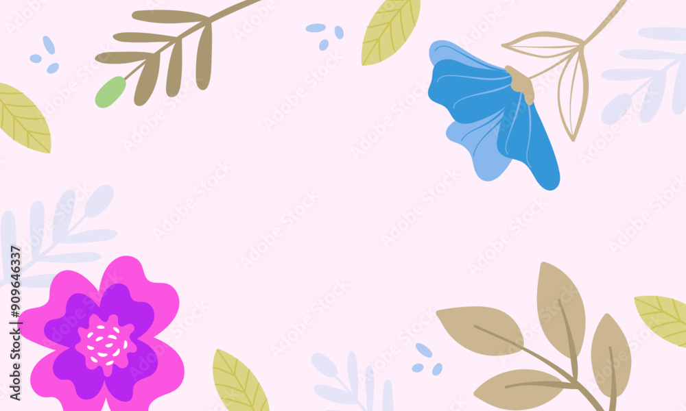 Fototapeta premium Hand drawn spring background, Flat design abstract floral background