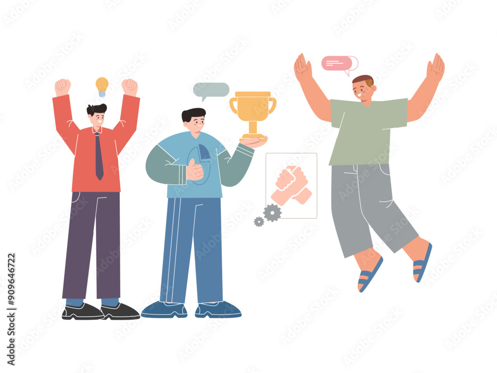 three men celebrating together rejoicing success in job working goals reach target achievements successful happy winner teamwork motivation three men celebrating together rejoicing success in job working goals reach target achievements successful happy winner teamwork motivation