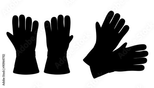 Professional work gloves. Protective gloves for builders and workers and firefighters. Pair Welding Thick Heavy Gloves High Heat Proof, Fireplace Gloves. Black silhouette, vector icon
