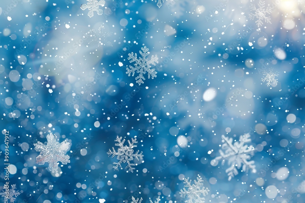 Beautiful background with white snowflakes on a blue background.
Beautiful background with white snowflakes on a blue background.