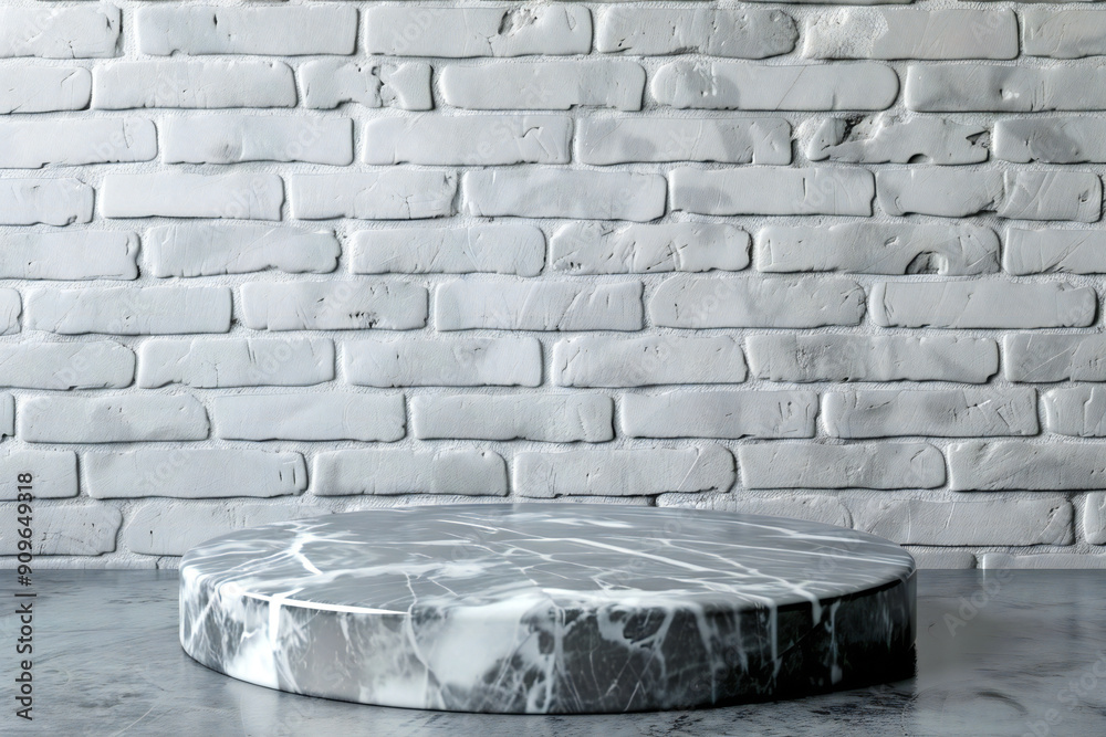 Fototapeta premium Elegant White Marble Platform with Vase and Flowers on a Minimalistic White Background for a Sophisticated Decor