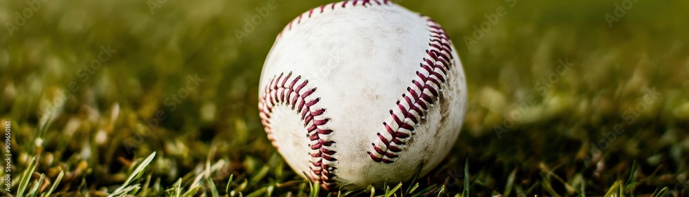custom made wallpaper toronto digitalClose-up of Baseball on Lush Green Grass Field with Copy Space, Sports Background Concept.