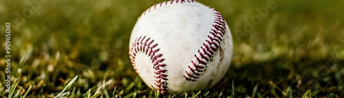 Wallpaper Mural Close-up of Baseball on Lush Green Grass Field with Copy Space, Sports Background Concept. Torontodigital.ca