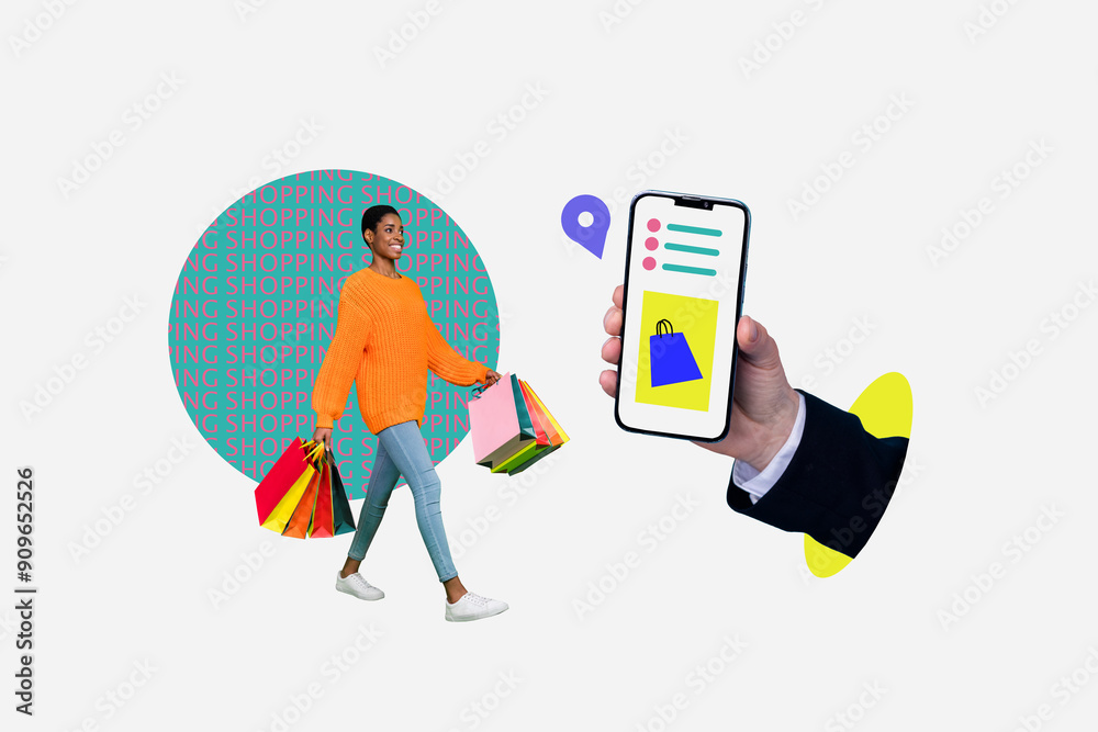Φωτογραφία Trend artwork image photo collage of big sale black friday buyer young woman hol