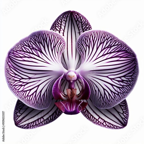   A large exotic orchid with intricate veined petals in shades o photo