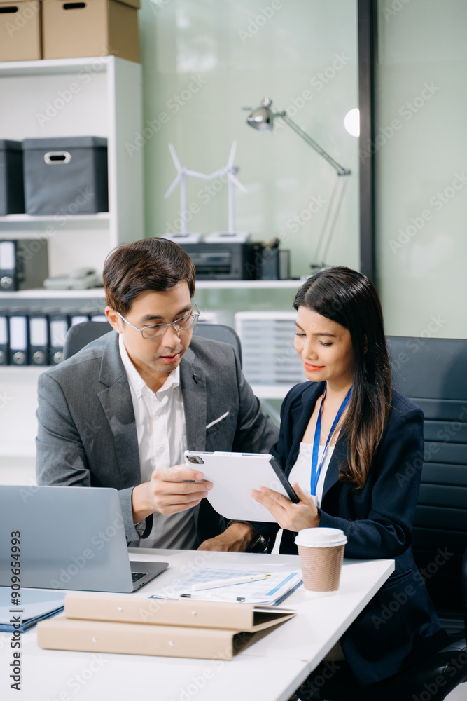 Happy businesspeople while collaborating on a new project in an office. Group of diverse businesspeople Happy businesspeople while collaborating on a new project in an office. Group of diverse businesspeople
