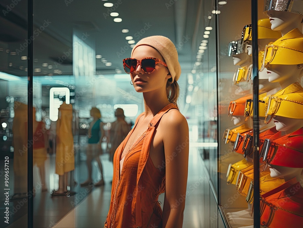 Φωτογραφία Woman shopping at a department store with mannequins and clothing on display