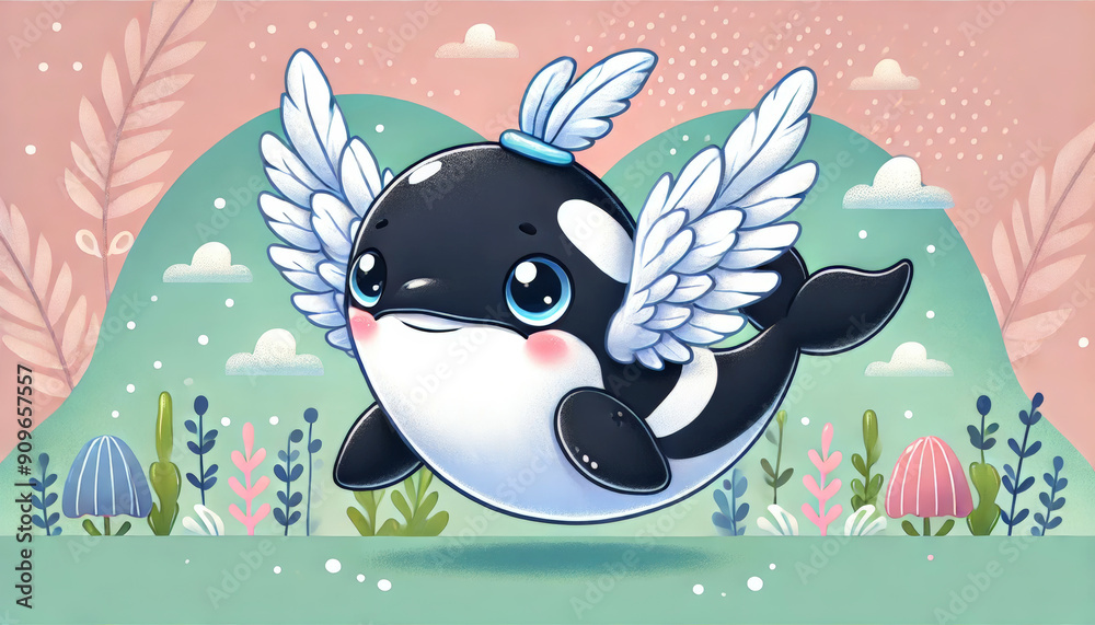 Fototapeta premium Whimsical Orca with Wings
