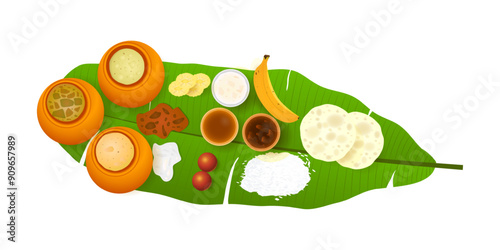 Vector illustration of traditional south Indian food on transparent background