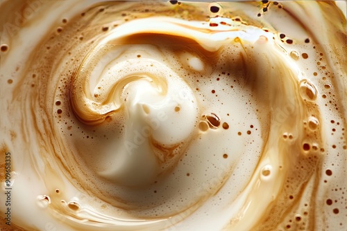 Macro photography, Processed collage of swirling milk and coffee texture.