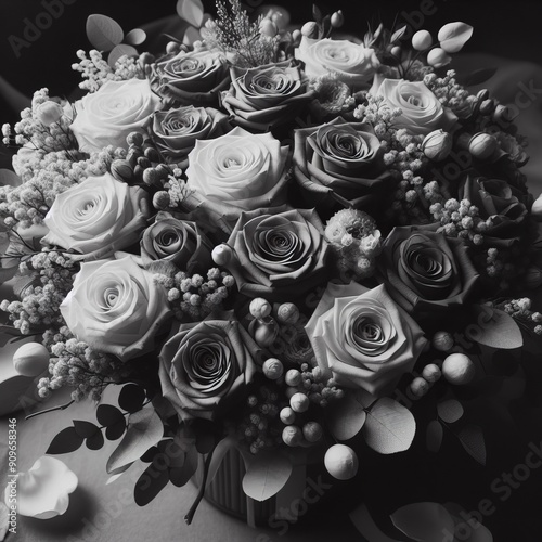   Romantic rose bouquets in black and white close up photo Izobr photo