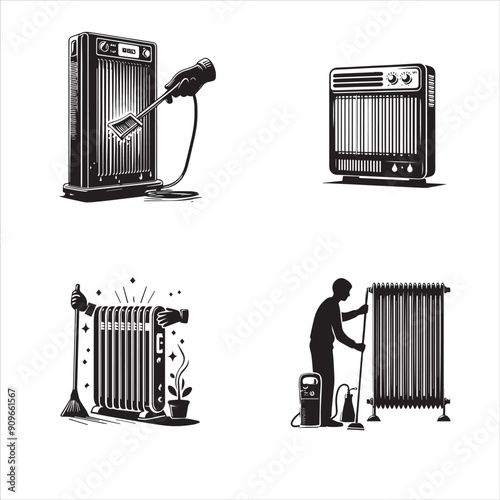 silhouette of clean vector Heater isolated on white background
