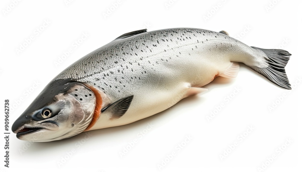 A Single Fresh Raw Silver Salmon Fish on a White Background A Single Fresh Raw Silver Salmon Fish on a White Background