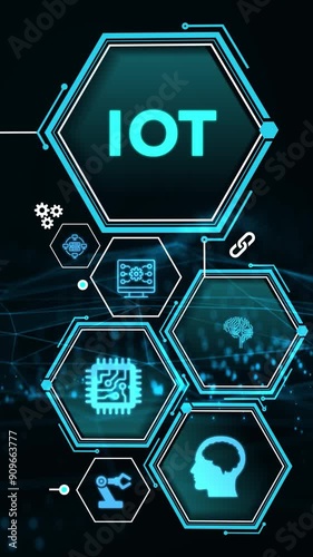 Internet of things - IOT concept. Businessman offer IOT products and solutions. The future of technology. Virtual screen of the future with the inscription: IOT.