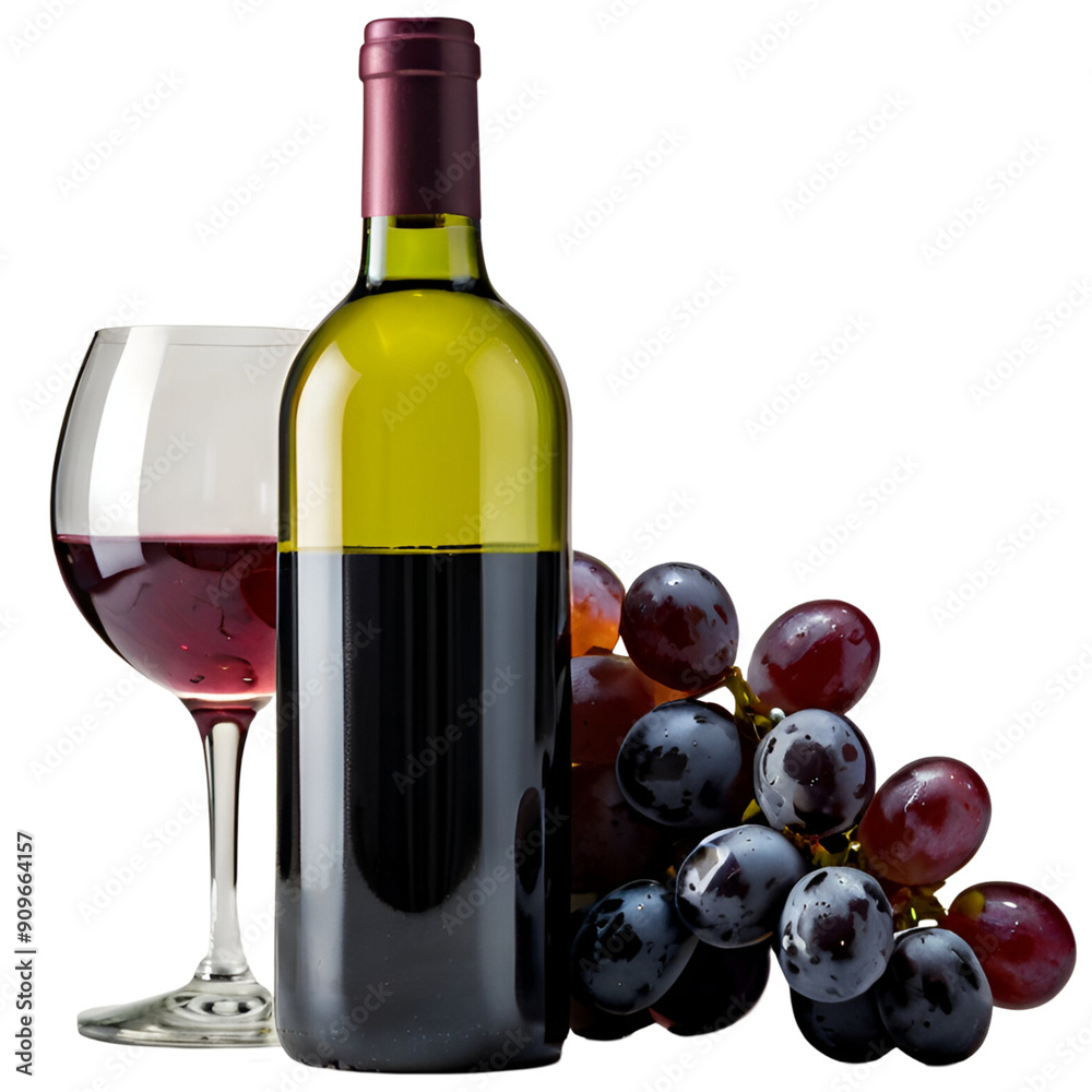 Obraz premium red wine and bunch of grapes isolated on white background. generated by AI