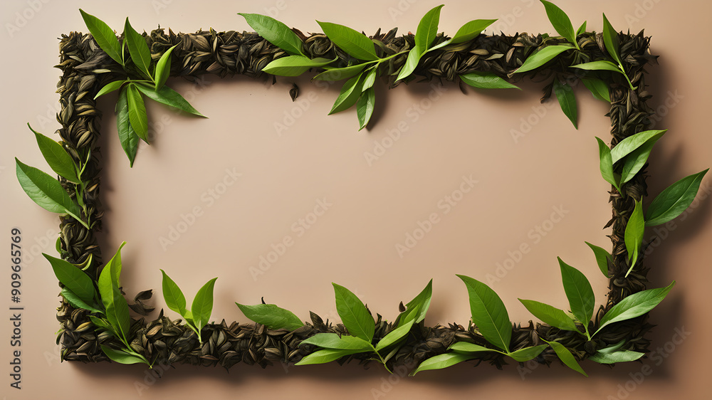 Frame made of tea leaves, space for text. Generative AI Frame made of tea leaves, space for text. Generative AI