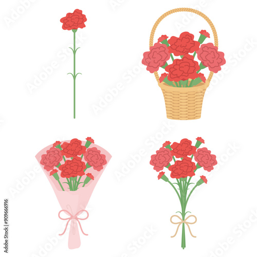 赤いカーネーションの花束セット