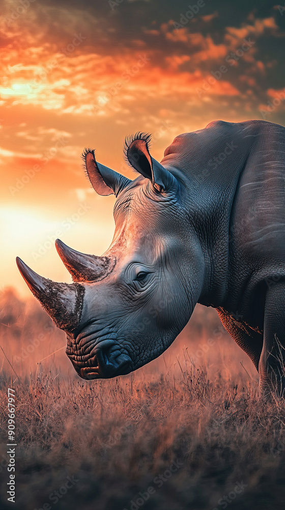 Fototapeta premium A Rhino in the Wild. World Rhino Day Banner Concept with Copy Space